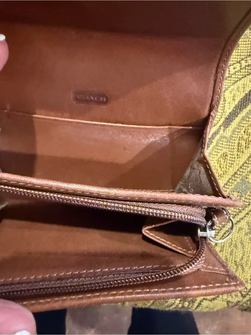 COACH Brown Leather Key & Card Holder with Embossed Logo Vintage